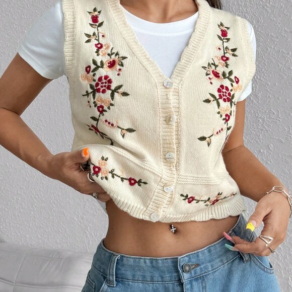 Multicolor Casual Women's Sweet Embroidered Vest - Picture 4 of 8